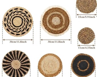 7-Piece Boho Woven Placemat Set, Rattan Wicker Charger Plates, Dining Table Decor