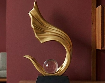 Abstrakte S-Kurve-Kunstharz-Statue, Gold Metallic Finish, Mid Century Modern Decor