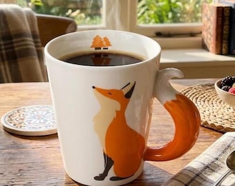 Fuchs Kaffeetasse 360ml - Wunderliche Tier Tasse mit 3D Schwanz Griff - Niedliche Schreibtisch Tasse - Geburtstagsgeschenk für Sie, Kinder, bester Freund, Fuchs Liebhaber Geschenk