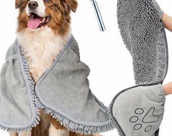 Bata de microfibra para perros con guante de aseo, de rápida absorción para gatos y perros.