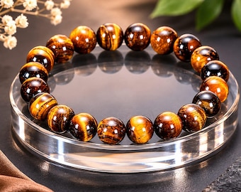 Handmade Tiger Eye Beaded Bracelet – Genuine Stone, Unisex Crystal Healing Jewelry