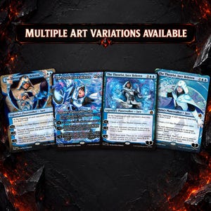 May include: Four Magic: The Gathering trading cards titled The Theorist, Jace Beleren, each featuring unique character artwork. The cards display blue and white color schemes, text detailing abilities, and the phrase Multiple Art Variations Available.