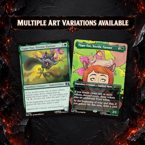 May include: Two Magic: The Gathering trading cards titled Tippy-Toe, Terrific Partner, featuring green borders and squirrel illustrations. The text reads Multiple Art Variations Available, Legendary Creature, and includes game rules text.