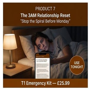 May include: A digital product titled The 3AM Relationship Reset Stop the Spiral Before Monday displayed on a smartphone screen. The image features text, a bedside lamp, and a person lying in bed. A circular badge on the right side contains the text USE TONIGHT.