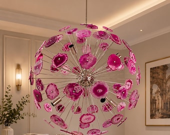 Moderner Look Starburst Achat Stein Messing Italienischer Kronleuchter Moderne Sputnik Rosa Stein Kunst-Dekor-Designer-Weinlese-Wohnzimmer-Leuchte