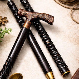 Engraved Brass Derby Handle Walking Cane – Victorian Style Wooden Shaft
