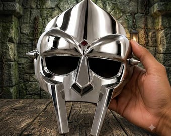 MF DOOM Mask, Chrome Steel Gladiator Replica, Hip Hop Villain Cosplay (Wearable)