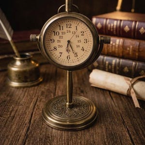 Vintage Brass Desk Clock • Antique Style Table Clock • Steampunk Pocket Watch Clock • Retro Office Decor • Mechanical Mantel Clock