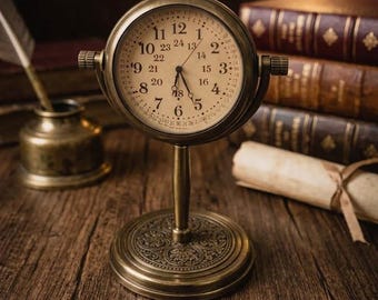 Reloj de escritorio de latón vintage • Reloj de mesa de estilo antiguo • Reloj de bolsillo steampunk • Decoración retro para la oficina • Reloj de sobremesa mecánico