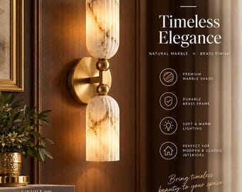 Luxury Marble Wall Sconce, Brass Wall Light, Double Light Fixture, Modern Art Deco Sconce, Vintage Inspired Lighting, Bedroom Hallway Decor