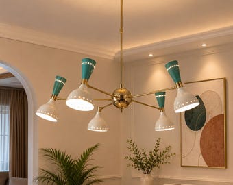 1950s Mid Century Modern 5 Arms or 10 Adjustable Light Lamp chandelier - Italian Fixture Handmade Sputnik Celling Decor Vintage Light