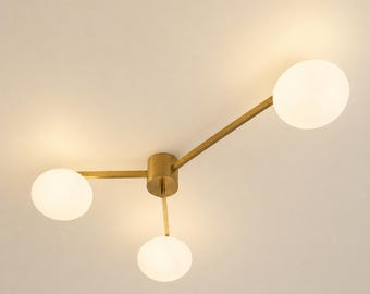 1950s Mid Century Lelli Flush Mount Brass 3 globe Pendent Light Home Decor Kitchen/Dining Room Fixture Handmade Lamp