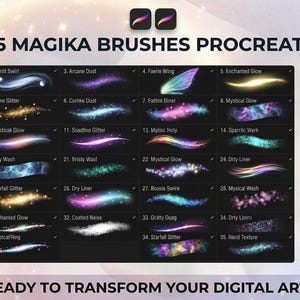 35 Magika-penslar för Procreate, Photoshop: Glöd, Vingar, Stjärndust, Neontexturer (digital nedladdning)
