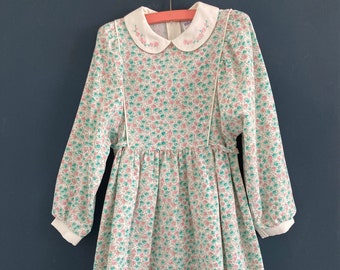 Vintage 80s Pink & Green Floral Dress, Age 8
