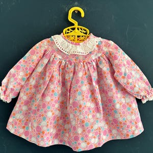 Vintage Baby Dress – Pale Pink with Circle Print (0–6 Months)