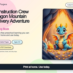 Tracing Book Construction Crew Dragon Mountain Delivery Adventure printable PDF instant download