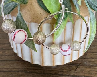 Baseball Silver Hoop Earrings