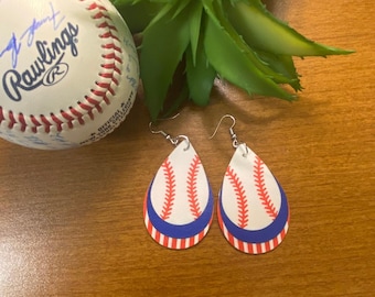 Baseball Oval Earrings. One piece with layered look.