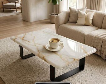 White Onyx Coffee Table, Handmade Stone Coffee Table, Living Room Table, Custom Onyx Furniture