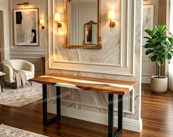 White Epoxy Resin Console Table | Natural Wood Entryway Table | Live Edge Furniture | Home Decor