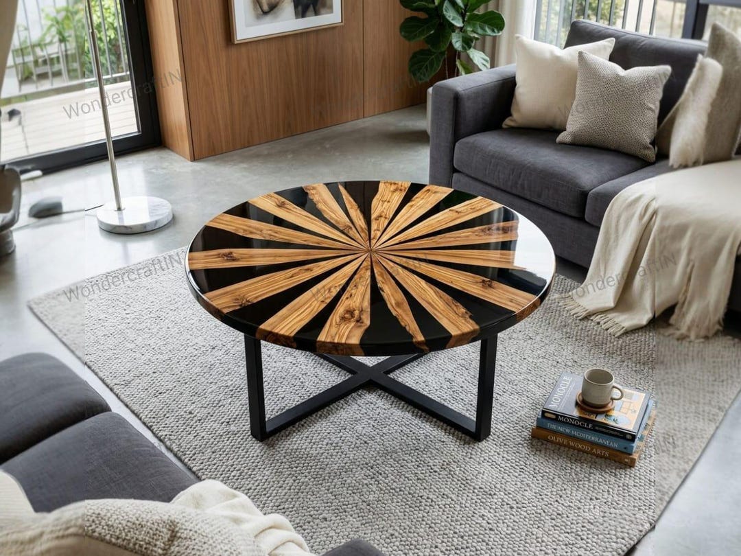 Custom Pinwheel Olive Wood Resin Coffee Table – Handmade Design - Etsy