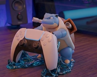Soporte para mando de PS5 de Blastoise | Soporte para juegos Pokémon | Base de exhibición DualSense impresa en 3D | Decoración para escritorio de gamer | Regalo para fans de Pokémon de 17 cm