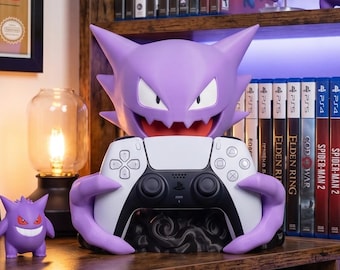 Soporte para mandos de PS5 y Xbox de Haunter | Decoración de escritorio para gamers de Pokémon | Soporte para gamers impreso en 3D | Exhibidor de mandos de anime de 23 cm