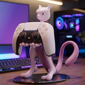Mewtu-Controller-Halterung für PS5 & Xbox | Pokémon-Gaming-Tischständer | 24 cm 3D-gedrucktes Gamer-Display