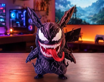 Figura de Pikachu Venom | Decoración Pokémon oscura | Coleccionable impreso en 3D | Regalo para gamers de anime | Estatua de Pikachu simbionte | Fan art de Pokémon