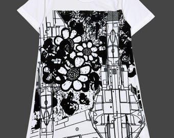 Camisa larga de malla con estampado de Comme des Garçons, fabricada en Japón, talla S.