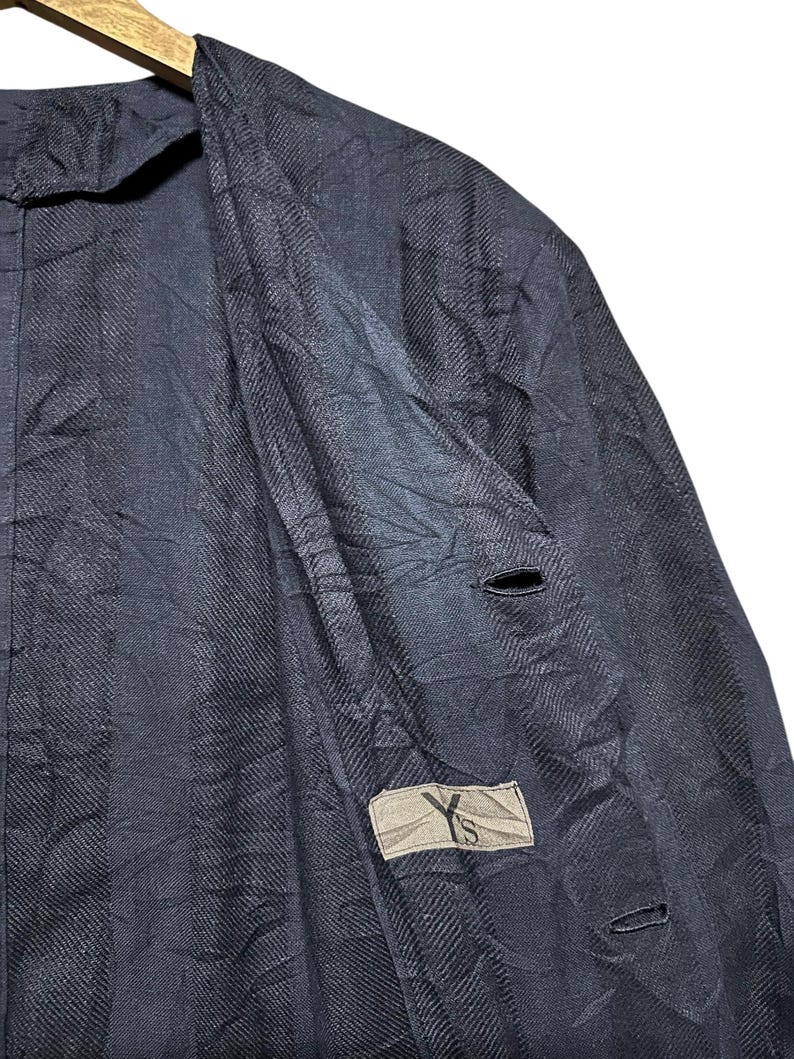 Vintage Y’s Yohji Yamamoto Striped Blue Indigo Shorts Sleeve Buttoned Jacket Size M image 9