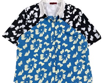 Vivienne Tam patchwork overhemd met bloemen knoopsluiting – veelkleurige boxy top gemaakt in Hong Kong