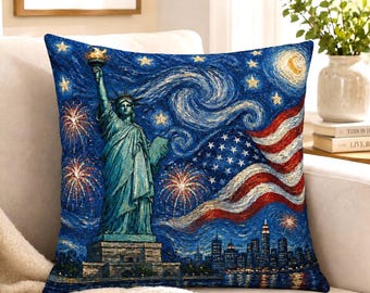 USA 250th Anniversary Throw Pillow, Oil Painting Art Home Decor, USA 4th July Gift