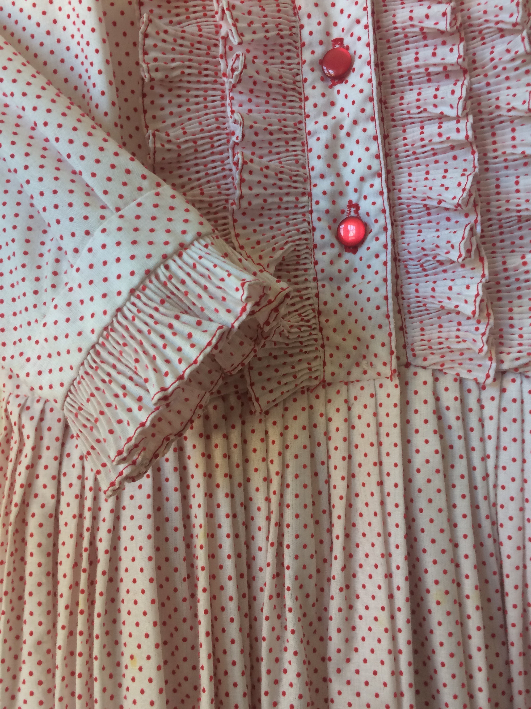50s Red and White Swiss Dot Ruffle Chest Dress Womens XS Polka | Etsy