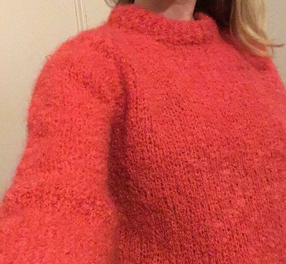 Vintage 70s bright hot pink wool-blend knit sweate