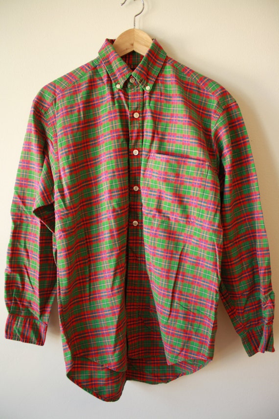Items similar to Vintage Gap Bright Red Green Plaid Shirt Mens Small on ...