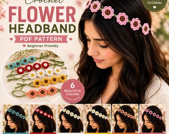Headband Crochet Flower Pattern PDF | Boho Floral Hairband Tutorial | Beginner Friendly DIY