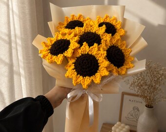 Ramo de girasoles de ganchillo, flores amigurumi, tutorial en PDF con patrón de girasol, regalo para el Día del Padre (descarga instantánea).