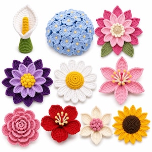 Crochet Flower Pattern Bundle PDF | 10 Floral Tutorials | Beginner Friendly (Digital Download)
