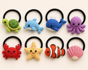 Crochet Hair Tie Pattern Bundle | 8 Sea Amigurumi Ponytail Holders (Digital PDF)