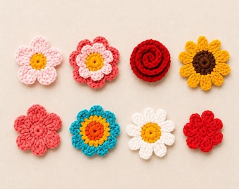 8 patrones de flores de ganchillo fáciles para principiantes / Conjunto de tutoriales florales / Patrón en PDF (descarga digital)