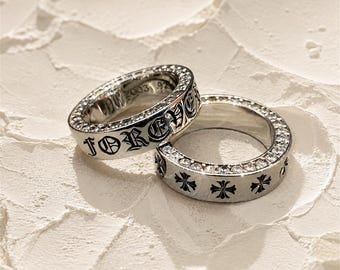 Anillo de cruz de plata de ley, joyería gótica estilo CH, anillo de banda punk vintage, anillo llamativo unisex, regalo para él o ella.