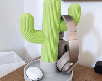 Cactus hoofdtelefoonstandaard en bureau-organizer – 3D-geprint