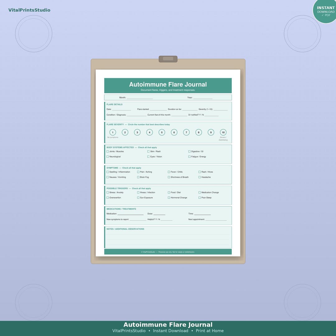 Autoimmune Journal Autoimmune Flare Journal Printable | Flare Tracker Log PDF | Chronic ...