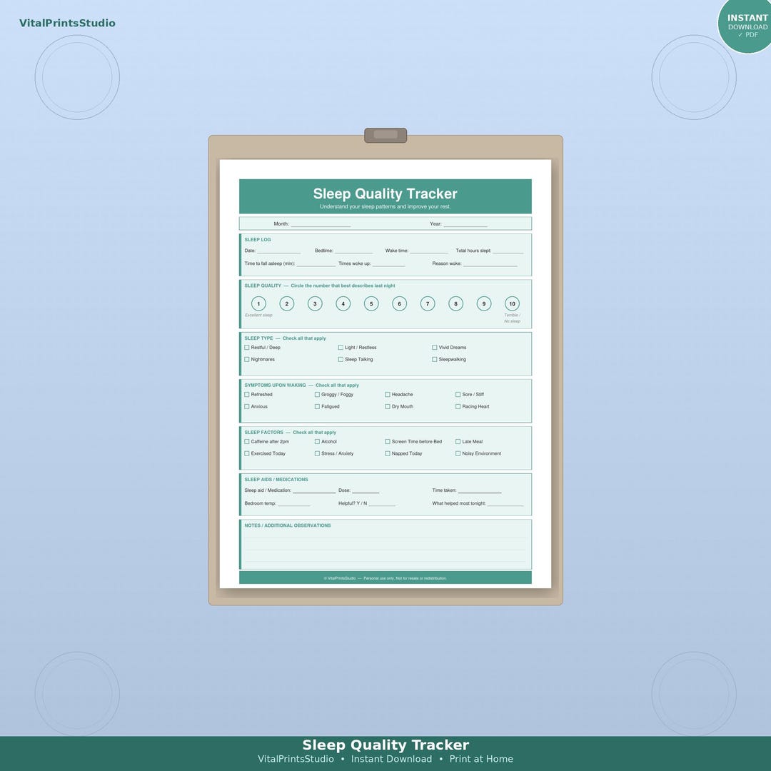 Sleep Quality Tracker Printable | Sleep Log Journal PDF | Insomnia ...
