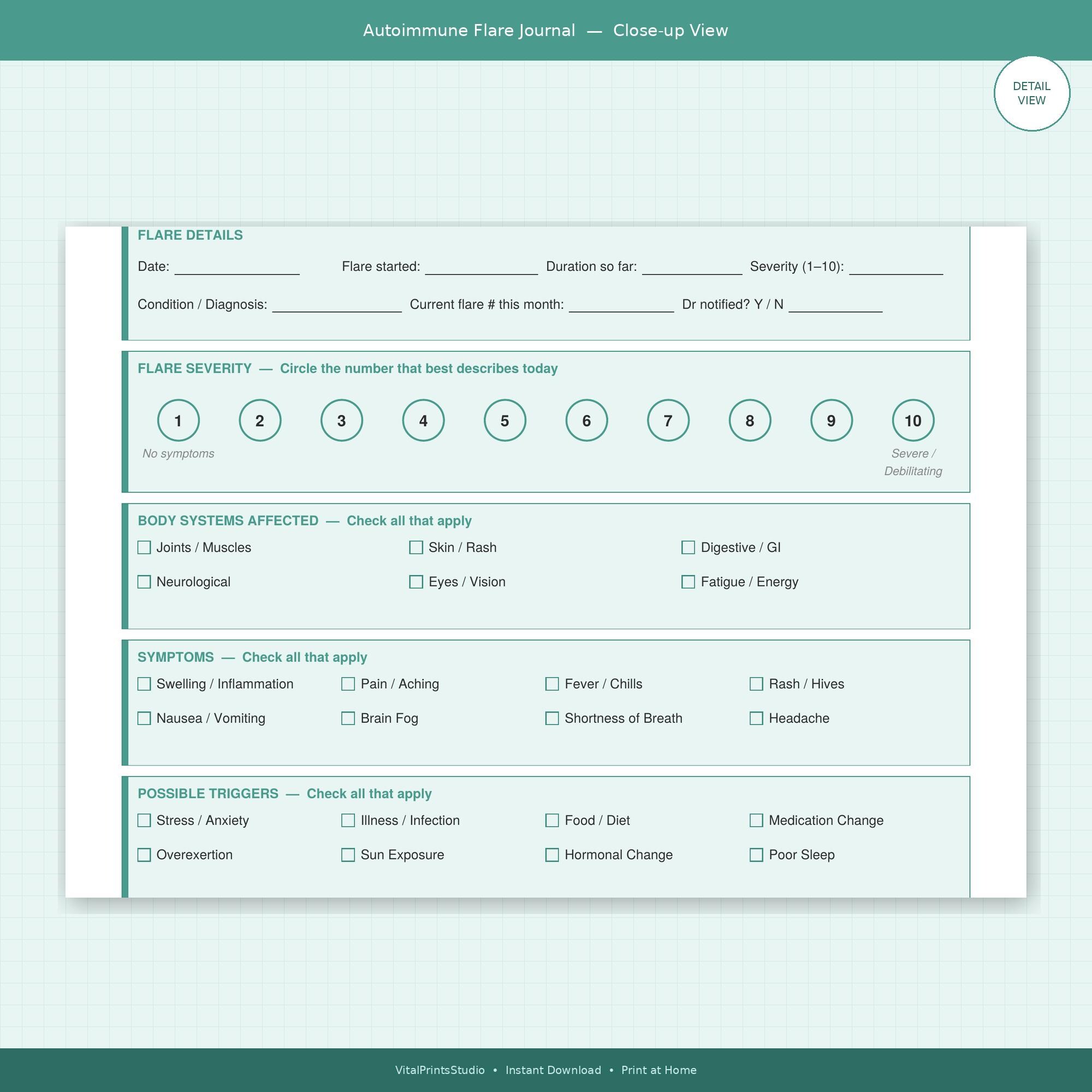 Flared Log Autoimmune Flare Journal Printable | Flare Tracker Log PDF | Chronic ...