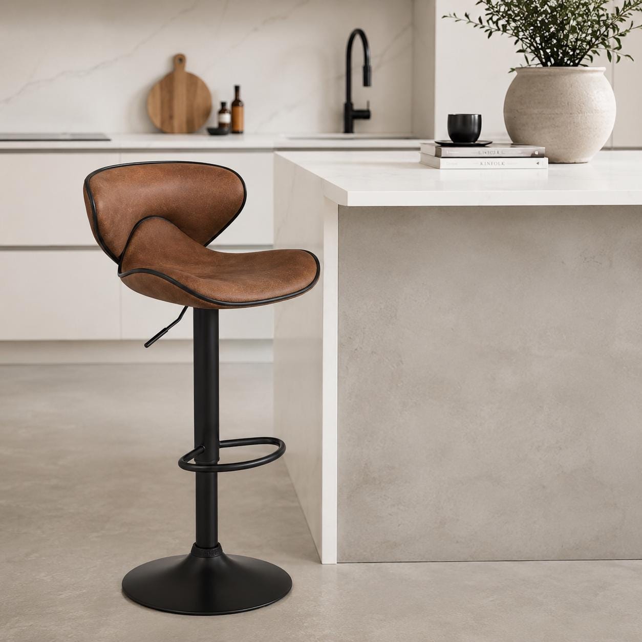 Tabouret De Bar Industriel Noir Chaise Comptoir Pivotante À Hauteur Réglable, Sièges Pour Îlot Cuisine Moderne