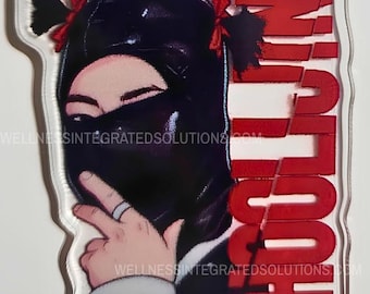 Jin as "HOOLIJIN" with pigtails Keychain – Acrylic, Metal (2"x2")