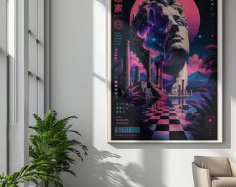 Póster de collage de estatuas estilo Vaporwave / Arte retrofuturista de ensueño (Impresión enrollada)