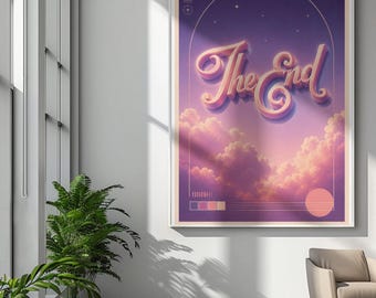 Pôster enrolado com o roteiro de "The End Sky" | Final de filme vintage, nuvens retrô